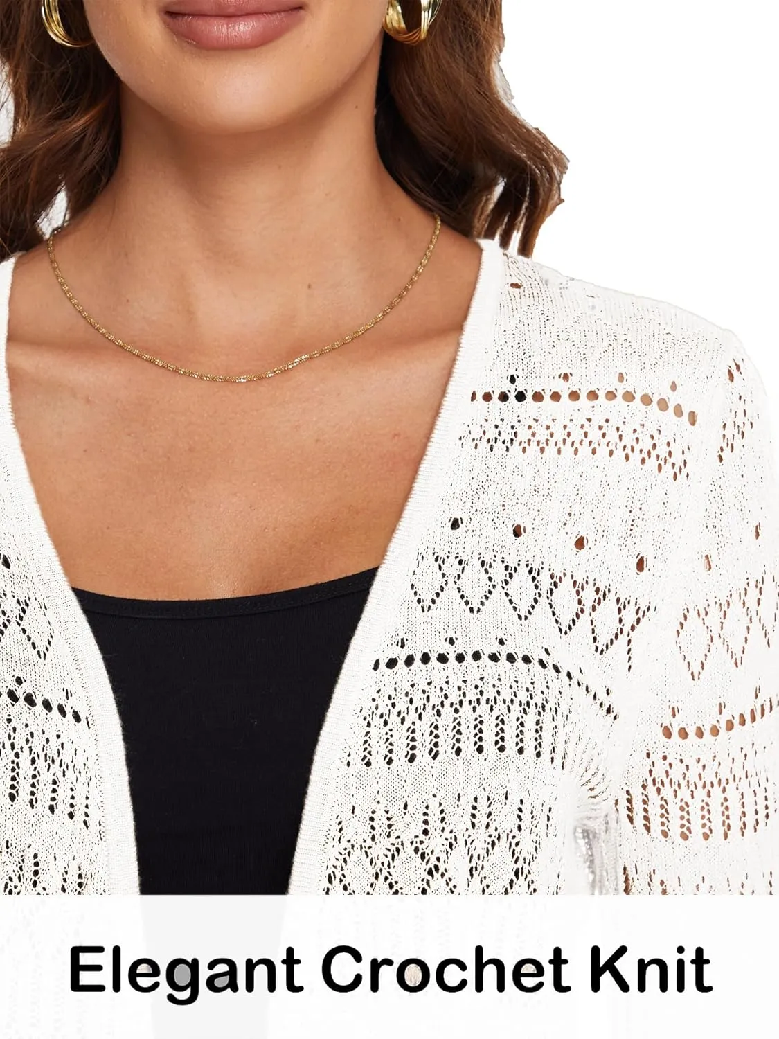 Spicy Sandia Women's Tie Front Sheer Shrug 3/4 Sleeve Crochet Cropped Cardigan Sweater for Summer Lightweight