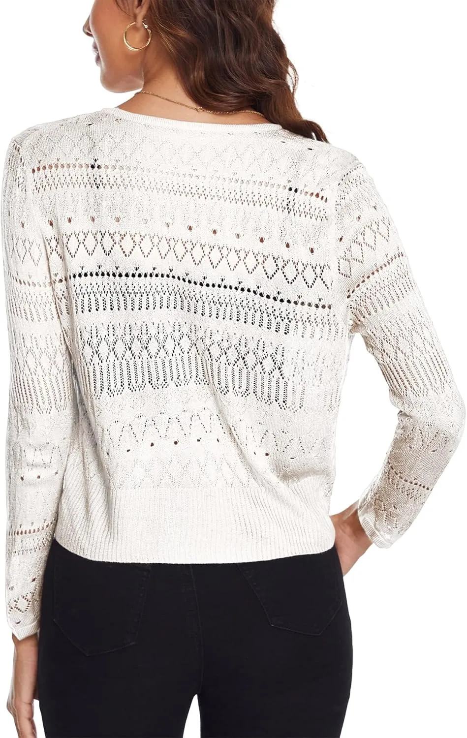 Spicy Sandia Women's Tie Front Sheer Shrug 3/4 Sleeve Crochet Cropped Cardigan Sweater for Summer Lightweight