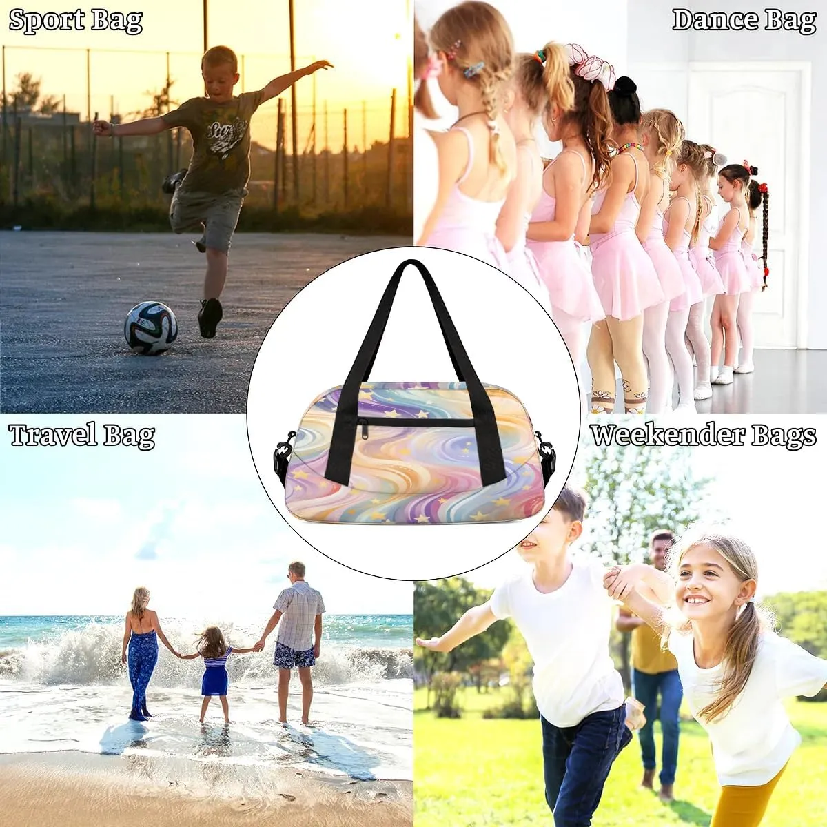 Sport Duffel Bag Abstract Star Stripe Kids Gym Bag Weekender Overnight Bags for Boys Girls Teens Carry On Workout Travel Bag