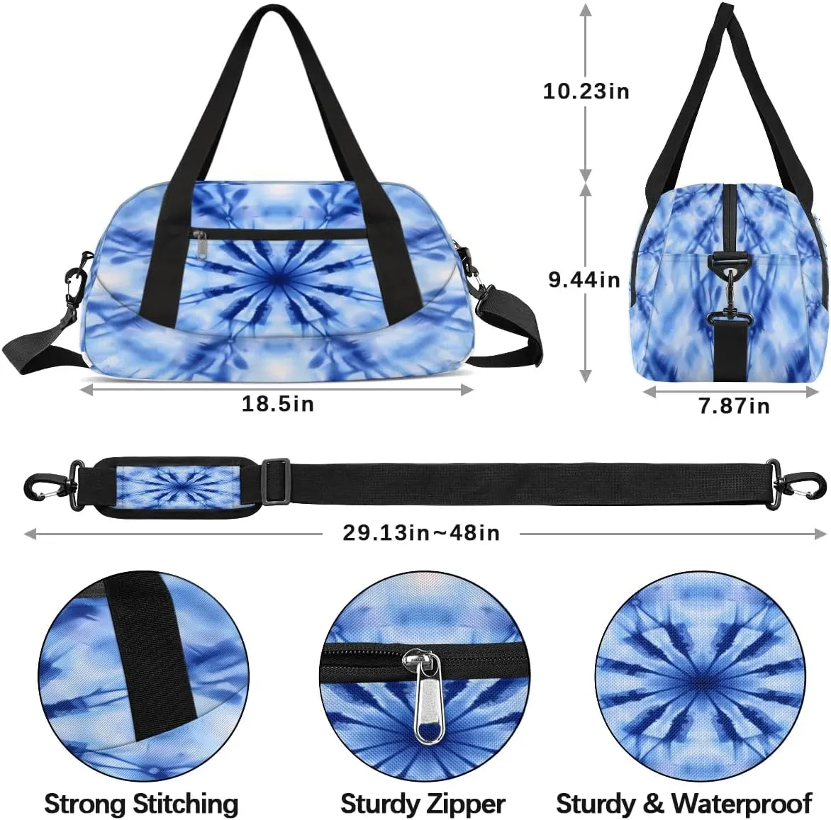 Sport Duffel Bag Blue Tie Dye Theme Kids Gym Bag Weekender Overnight Bags for Boys Girls Teens Carry On Workout Travel Bag