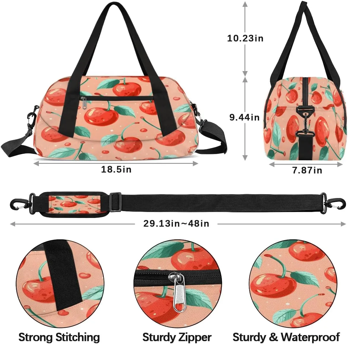 Sport Duffel Bag Cherries Print Kids Gym Bag Weekender Overnight Bags for Boys Girls Teens Carry On Workout Travel Bag