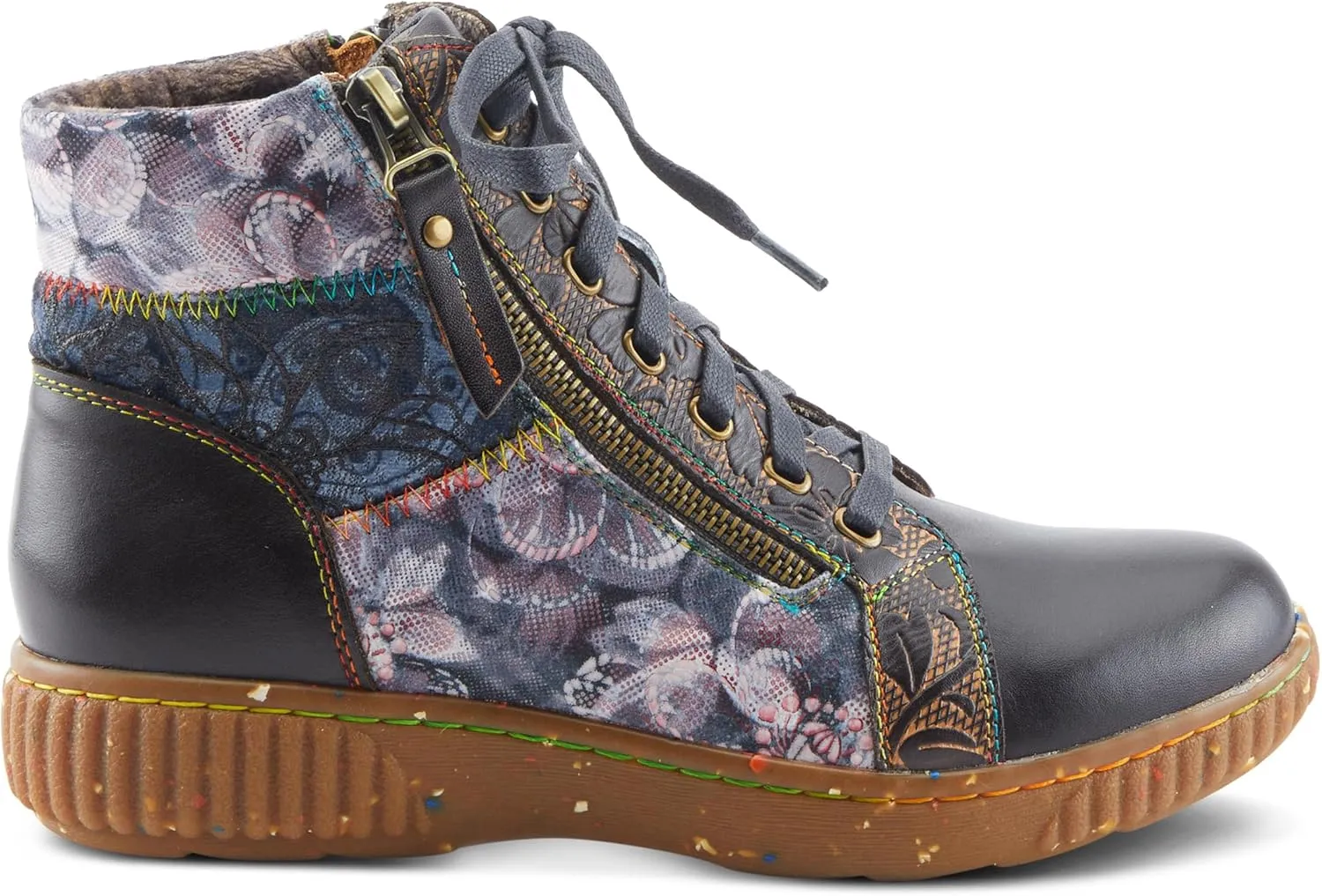 Spring Step L'Artiste Maylah Women's Floral Bootie - Patchwork Design, Rainbow Stitching, Comfortable & Stylish