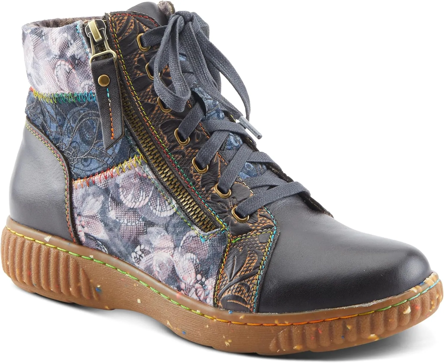 Spring Step L'Artiste Maylah Women's Floral Bootie - Patchwork Design, Rainbow Stitching, Comfortable & Stylish