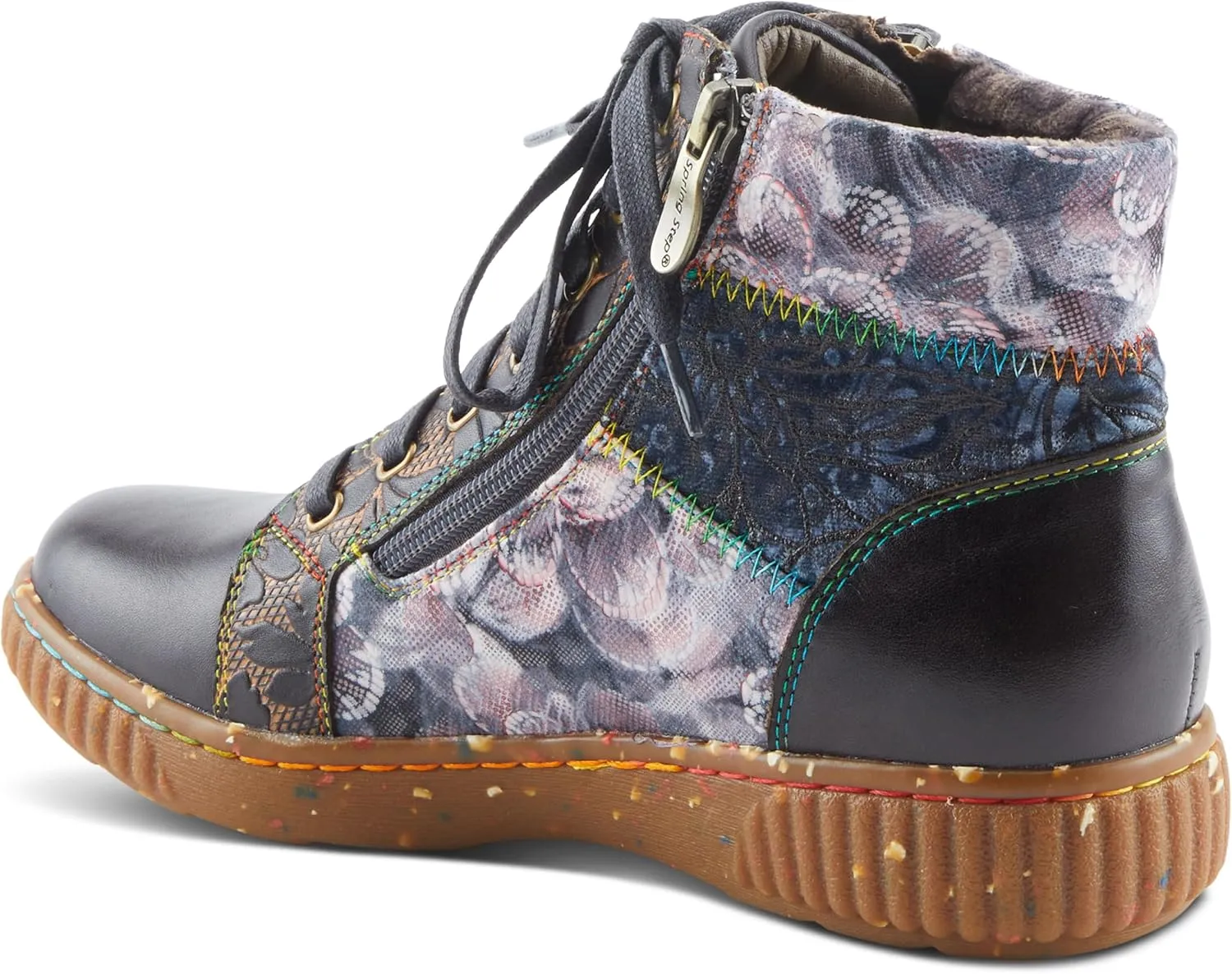 Spring Step L'Artiste Maylah Women's Floral Bootie - Patchwork Design, Rainbow Stitching, Comfortable & Stylish
