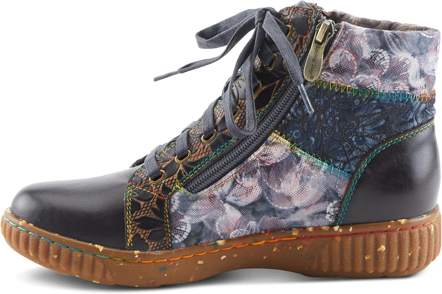 Spring Step L'Artiste Maylah Women's Floral Bootie - Patchwork Design, Rainbow Stitching, Comfortable & Stylish