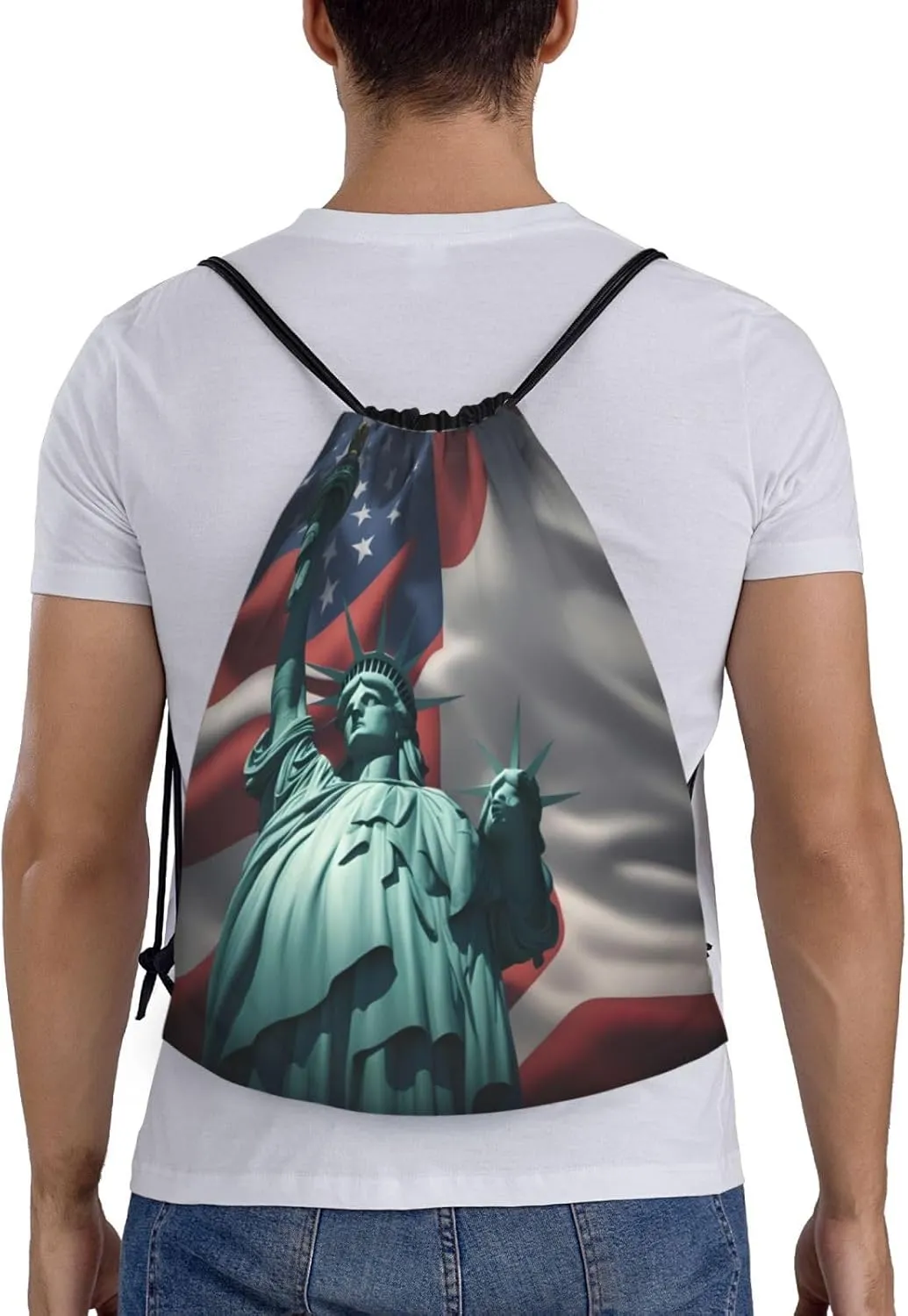 Statue of Liberty Flag Print Drawstring Bags,Gym Sport Sack Drawstring Bag Suitable for sport Swimming Travel.