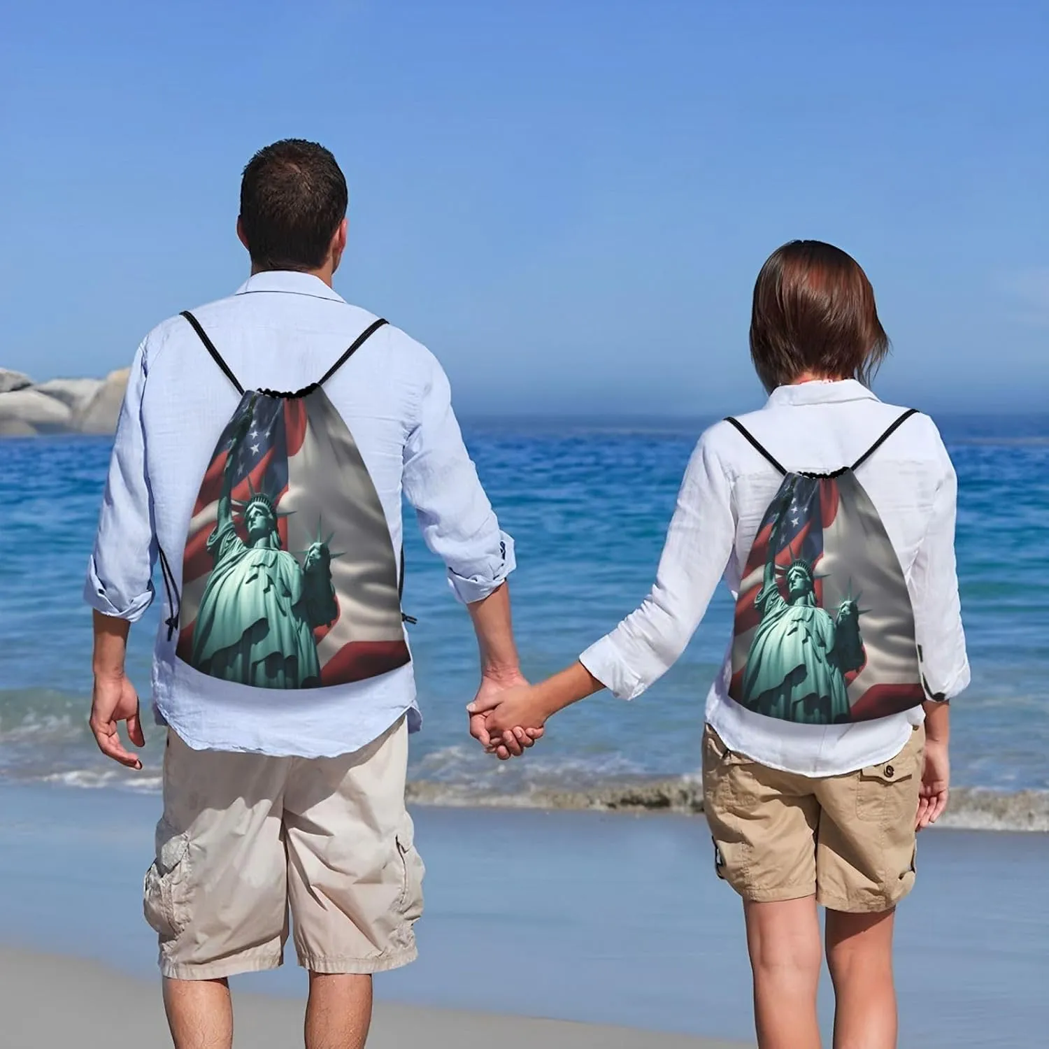 Statue of Liberty Flag Print Drawstring Bags,Gym Sport Sack Drawstring Bag Suitable for sport Swimming Travel.