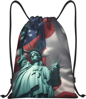 Statue of Liberty Flag Print Drawstring Bags,Gym Sport Sack Drawstring Bag Suitable for sport Swimming Travel.