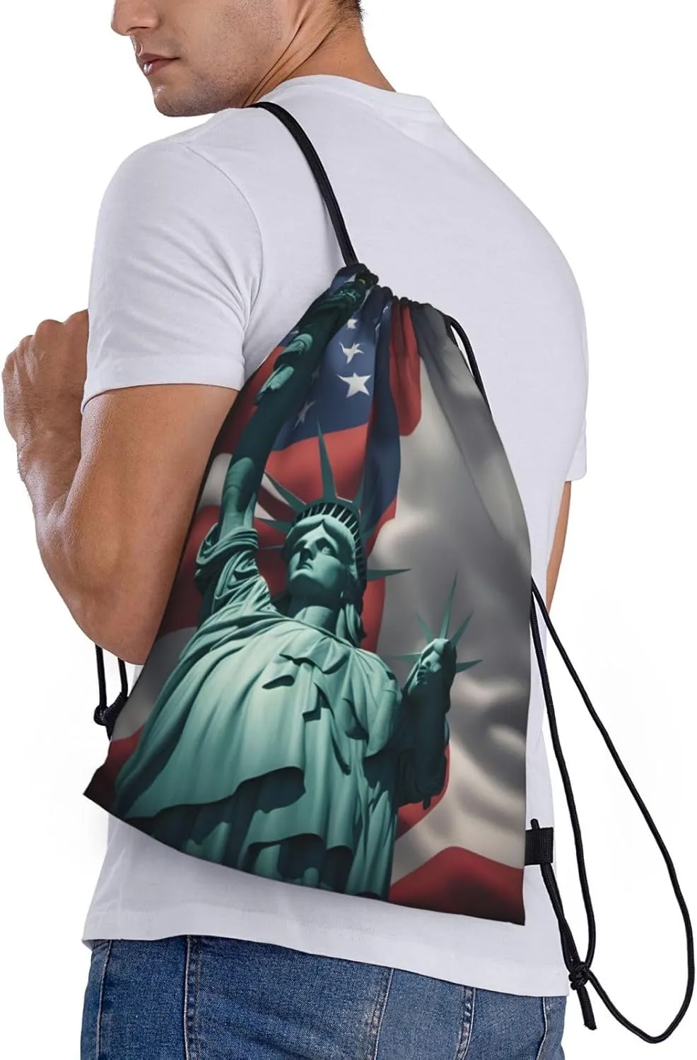 Statue of Liberty Flag Print Drawstring Bags,Gym Sport Sack Drawstring Bag Suitable for sport Swimming Travel.
