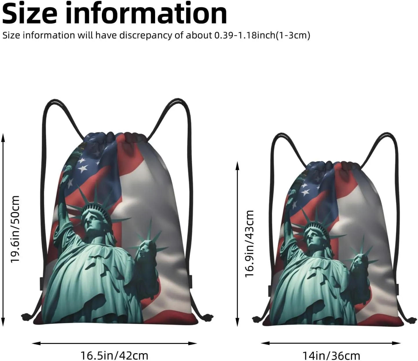 Statue of Liberty Flag Print Drawstring Bags,Gym Sport Sack Drawstring Bag Suitable for sport Swimming Travel.