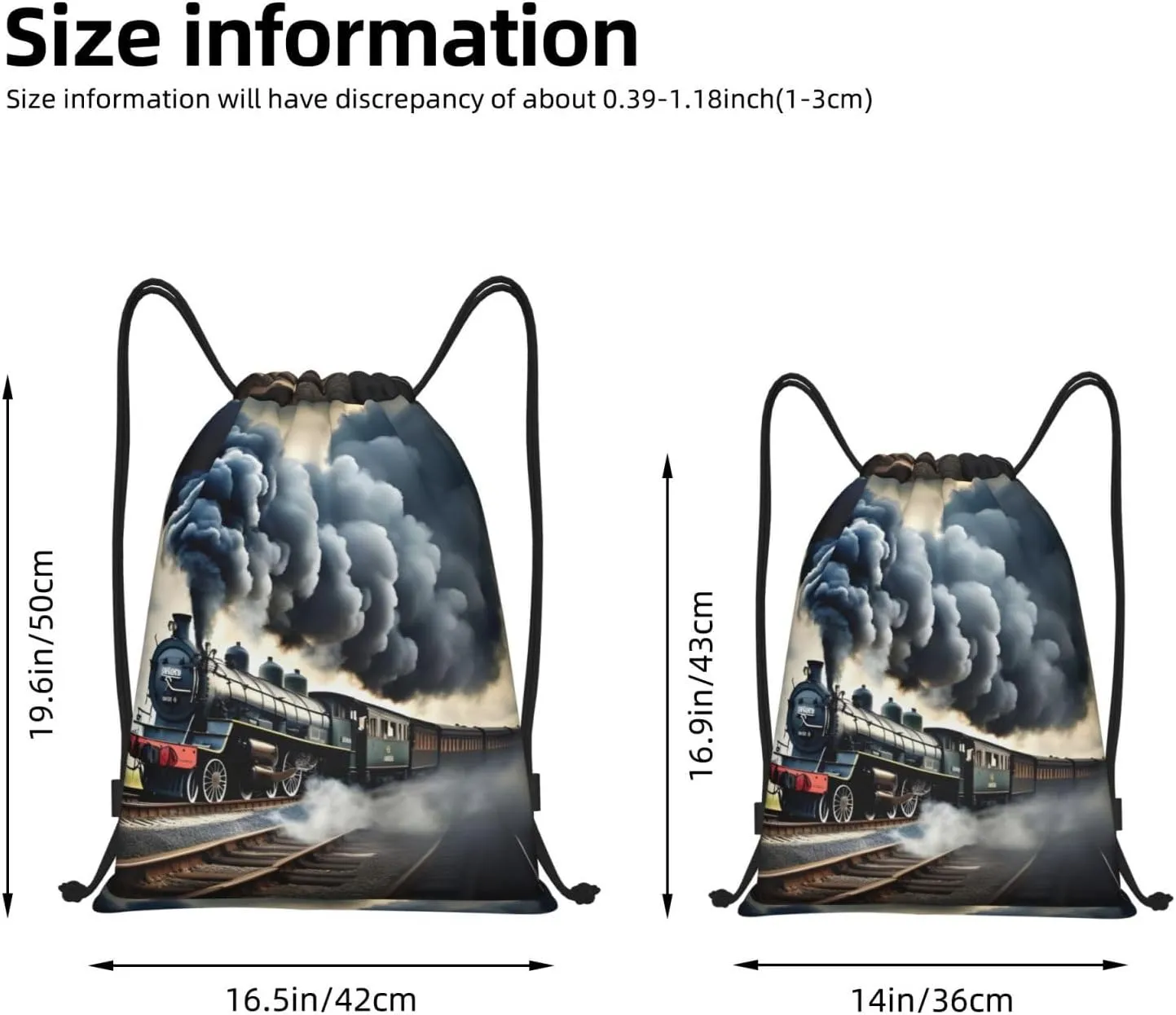 Steam Train Clouds Print Drawstring Bags Backpack Bag Sport Gym Sack Drawstring Bag Shopping String Bag, Medium