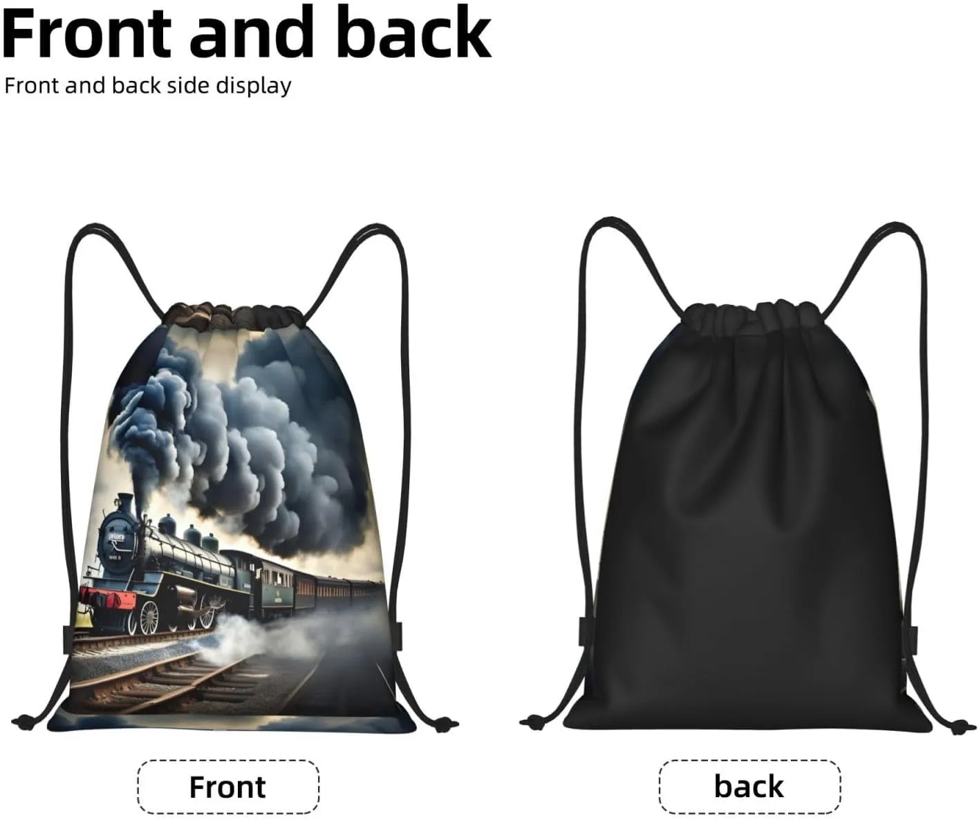 Steam Train Clouds Print Drawstring Bags Backpack Bag Sport Gym Sack Drawstring Bag Shopping String Bag, Medium