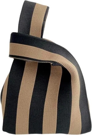 Stripe Wrist Tote Japanese Knot Purse, Small Crochet Wristlet Handbag Casual Color Wide Stripe Plaid Pouch For Shopping Work