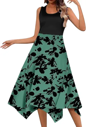 Summer Dresses for Women Sleeveless 2025 Patchwork Boho Dress Floral Flowy U Neck Tank A Line Vacation Midi Sundress