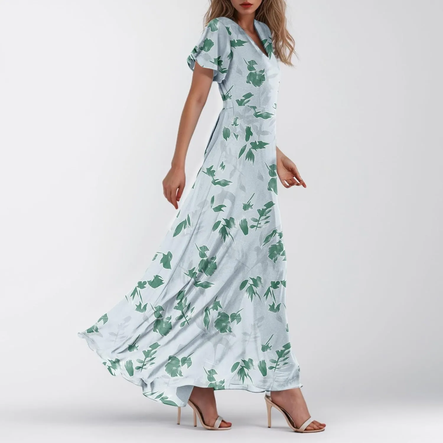 Summer Dress,Wedding Guest Floral Maxi Dress Short Sleeve Flowy Party Women's Casual Dresses