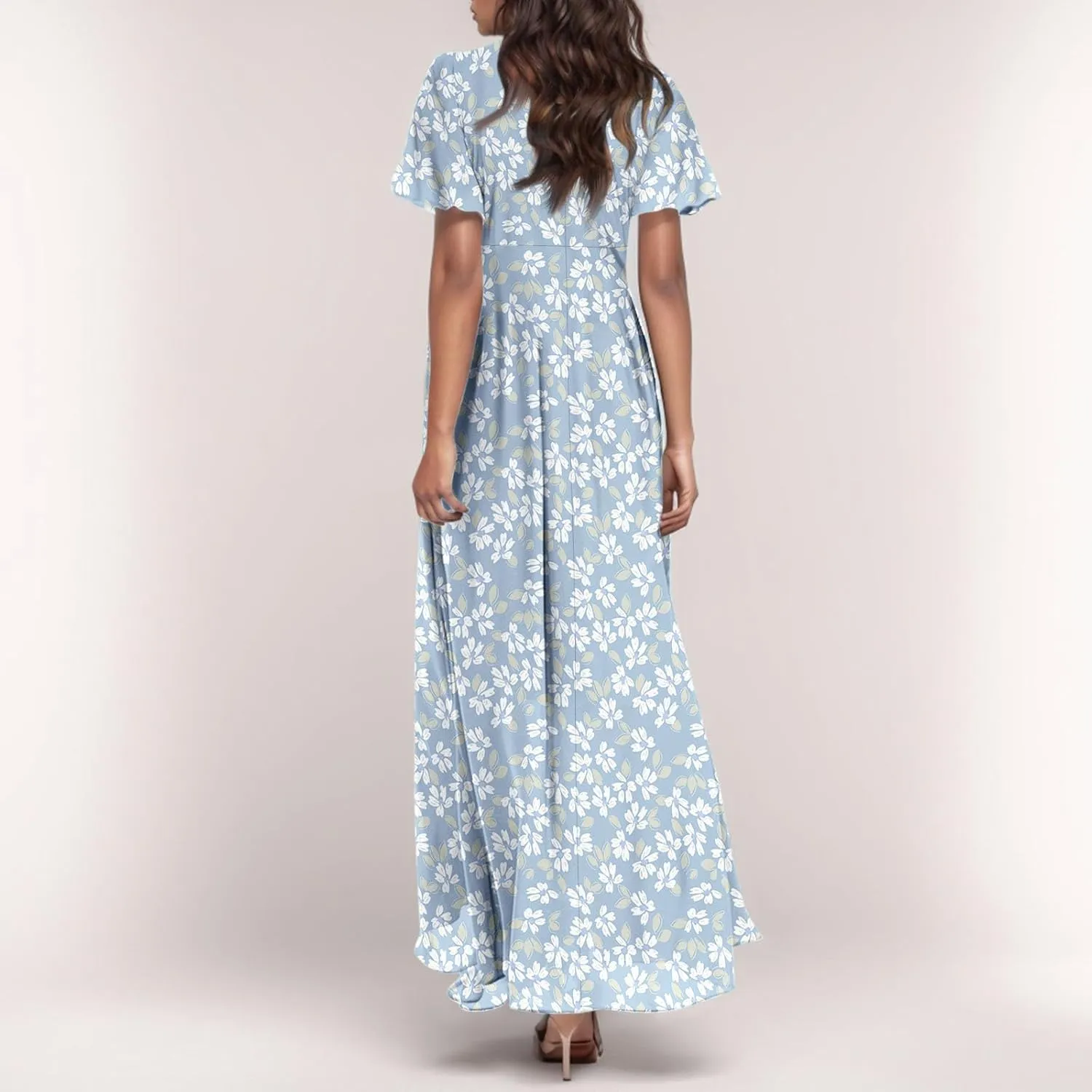 Summer Dress,Wedding Guest Floral Maxi Dress Short Sleeve Flowy Party Women's Casual Dresses