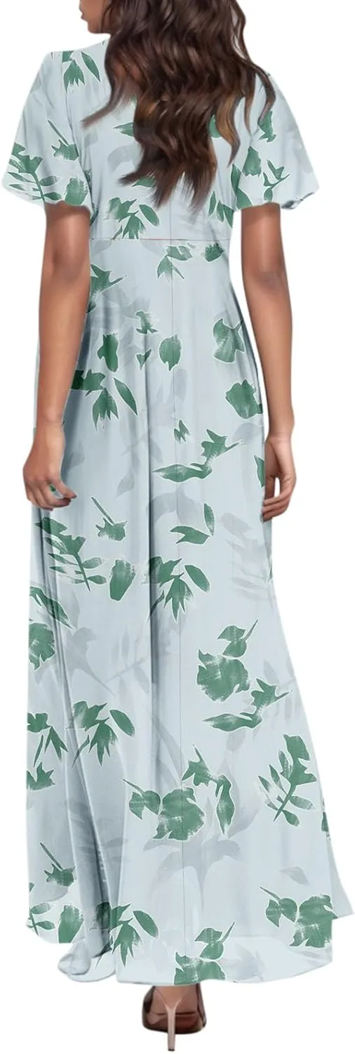 Summer Dress,Wedding Guest Floral Maxi Dress Short Sleeve Flowy Party Women's Casual Dresses