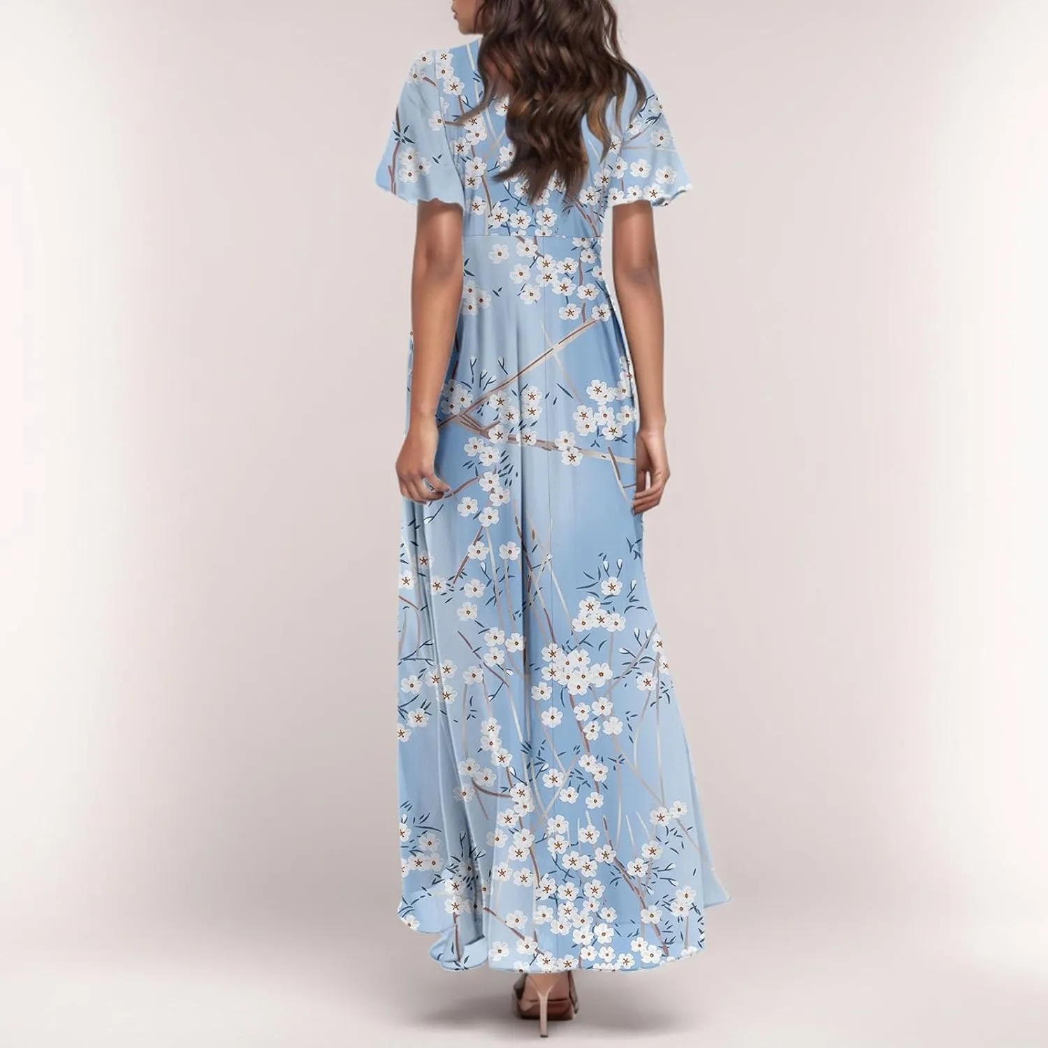 Summer Dress,Wedding Guest Floral Maxi Dress Short Sleeve Flowy Party Women's Casual Dresses