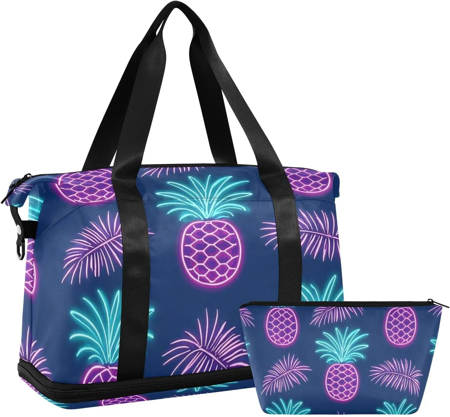 Summer Neon Pineapple Leaf Overnight Travel Duffel Bag Large Carry On Airport Bag with Adjustable Strap for Airplane Traveling Waterproof