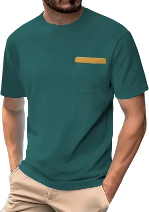 Summer Shirts for Men Texture Crewneck Short Sleeve Casual Tshirts Breathable Loose Fit Beach Travel Tops with Pocket