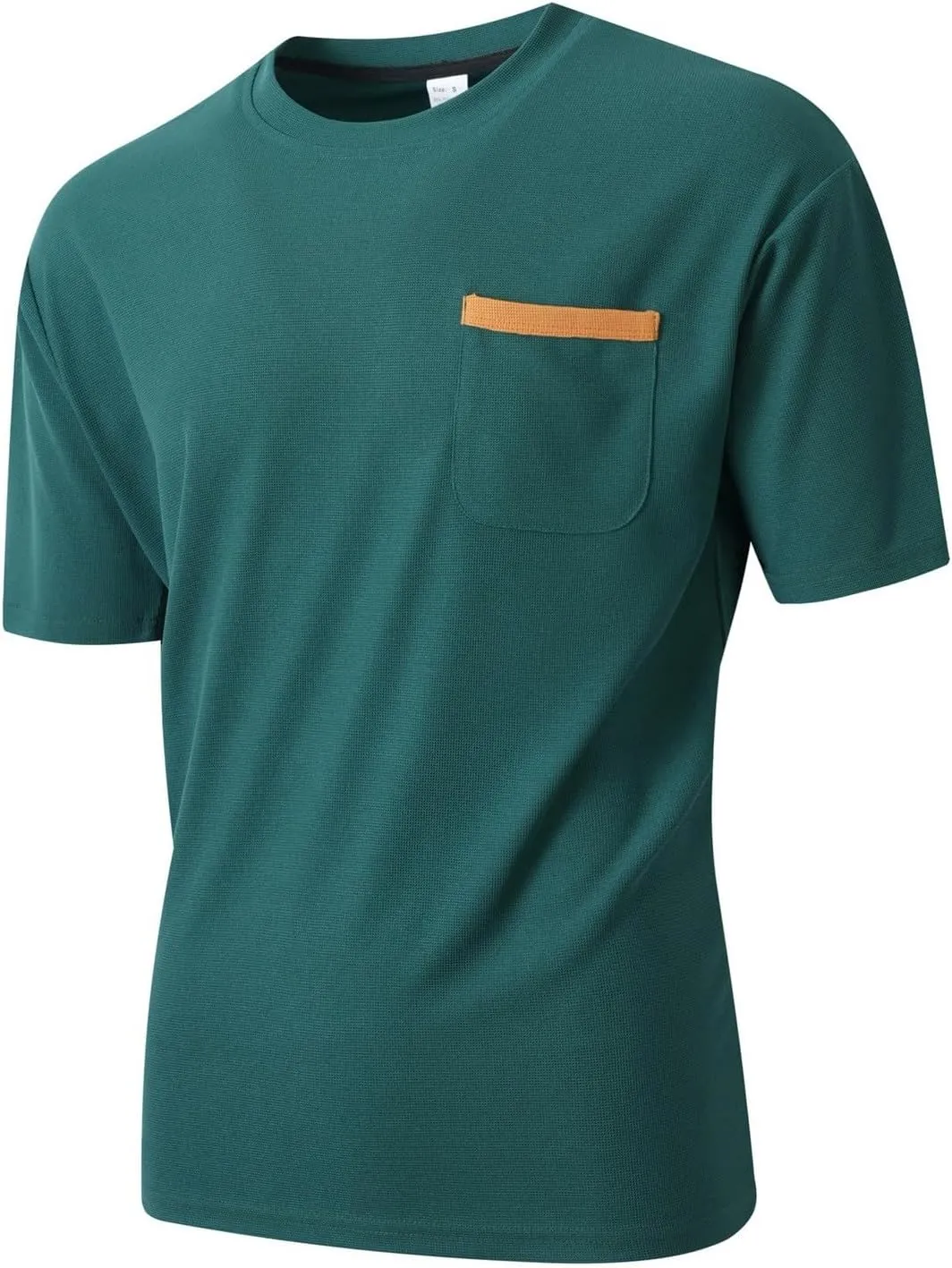 Summer Shirts for Men Texture Crewneck Short Sleeve Casual Tshirts Breathable Loose Fit Beach Travel Tops with Pocket