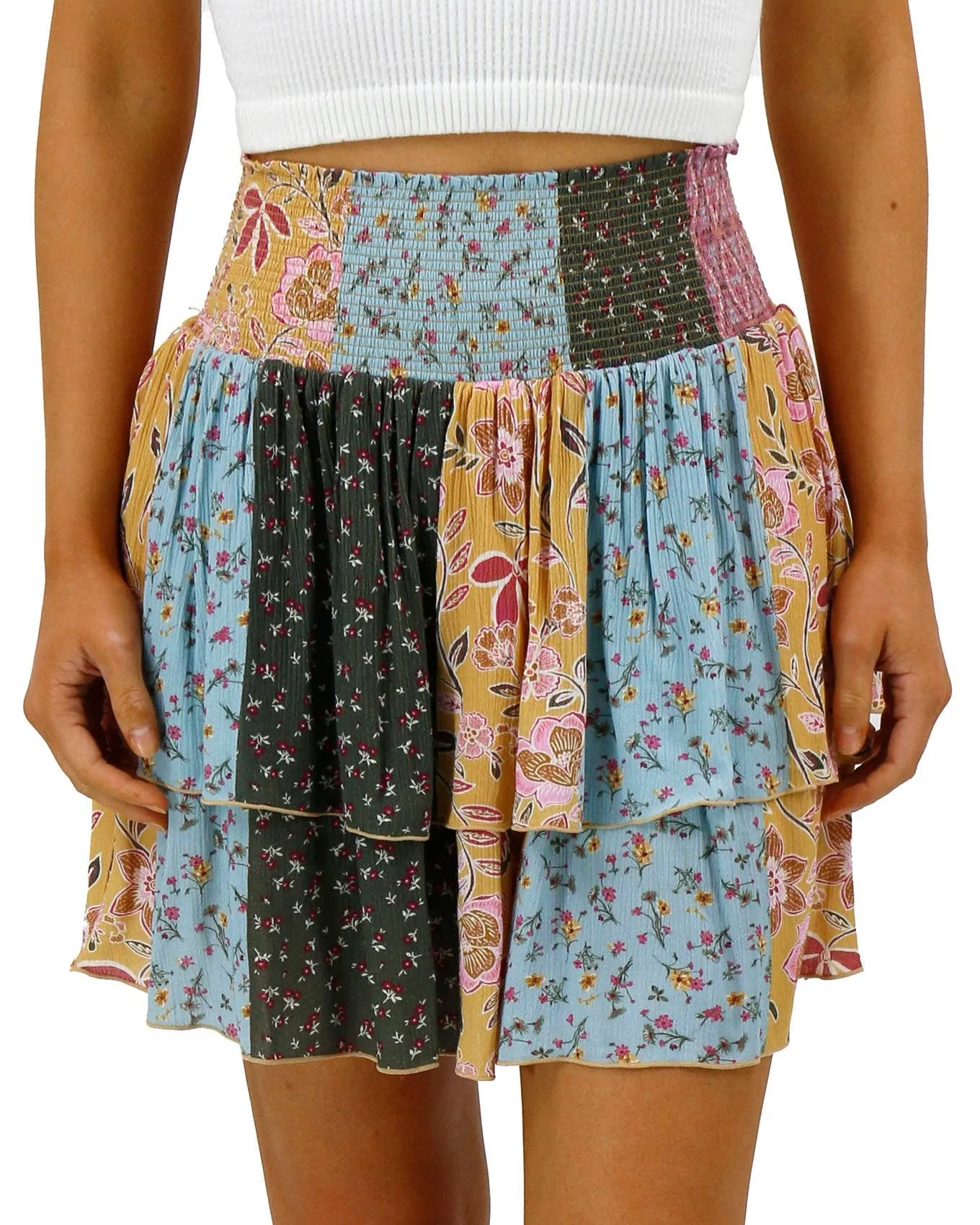 Summer Tiered Skort in Patchwork Print