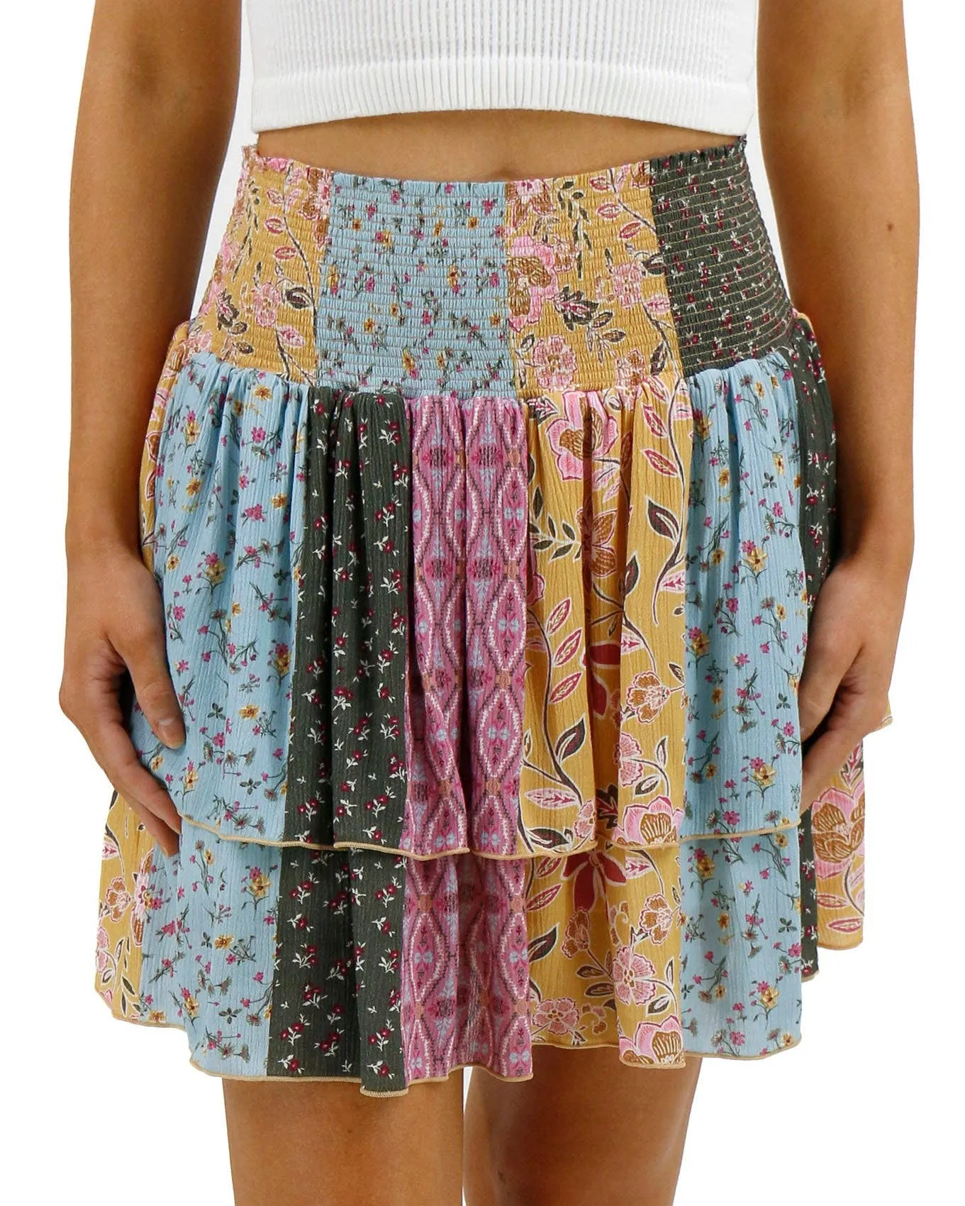 Summer Tiered Skort in Patchwork Print