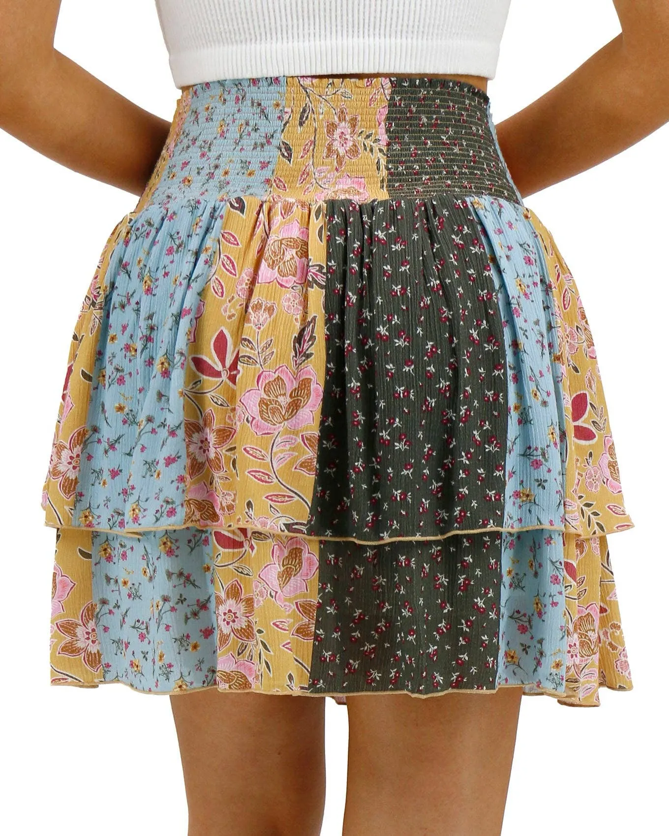Summer Tiered Skort in Patchwork Print