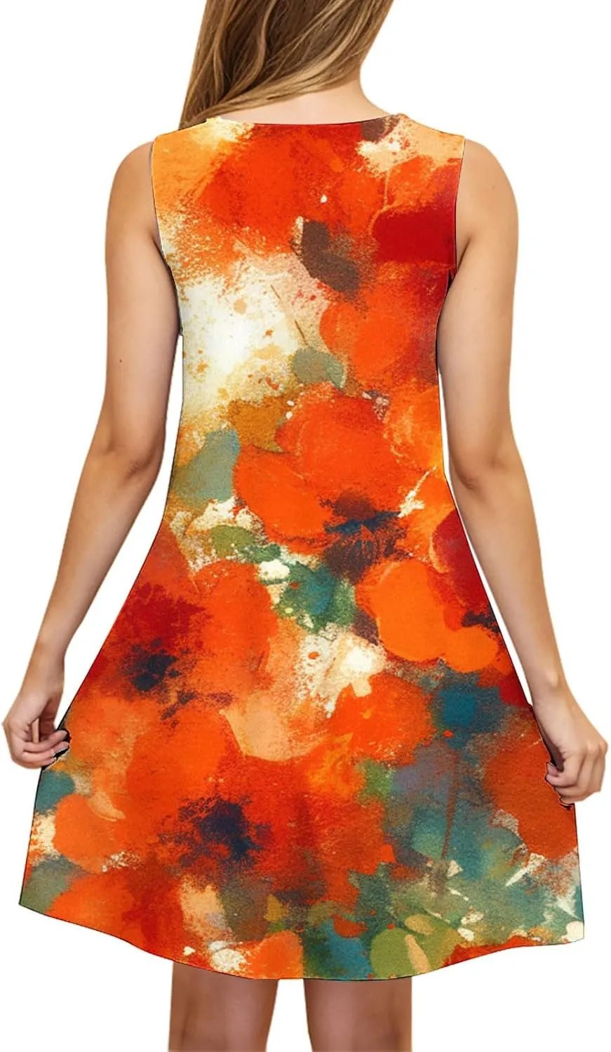 Sunflower Print Sleeveless Dress for Women Casual Scoop Neck A-Line Summer Dress with Pockets Floral Sundress