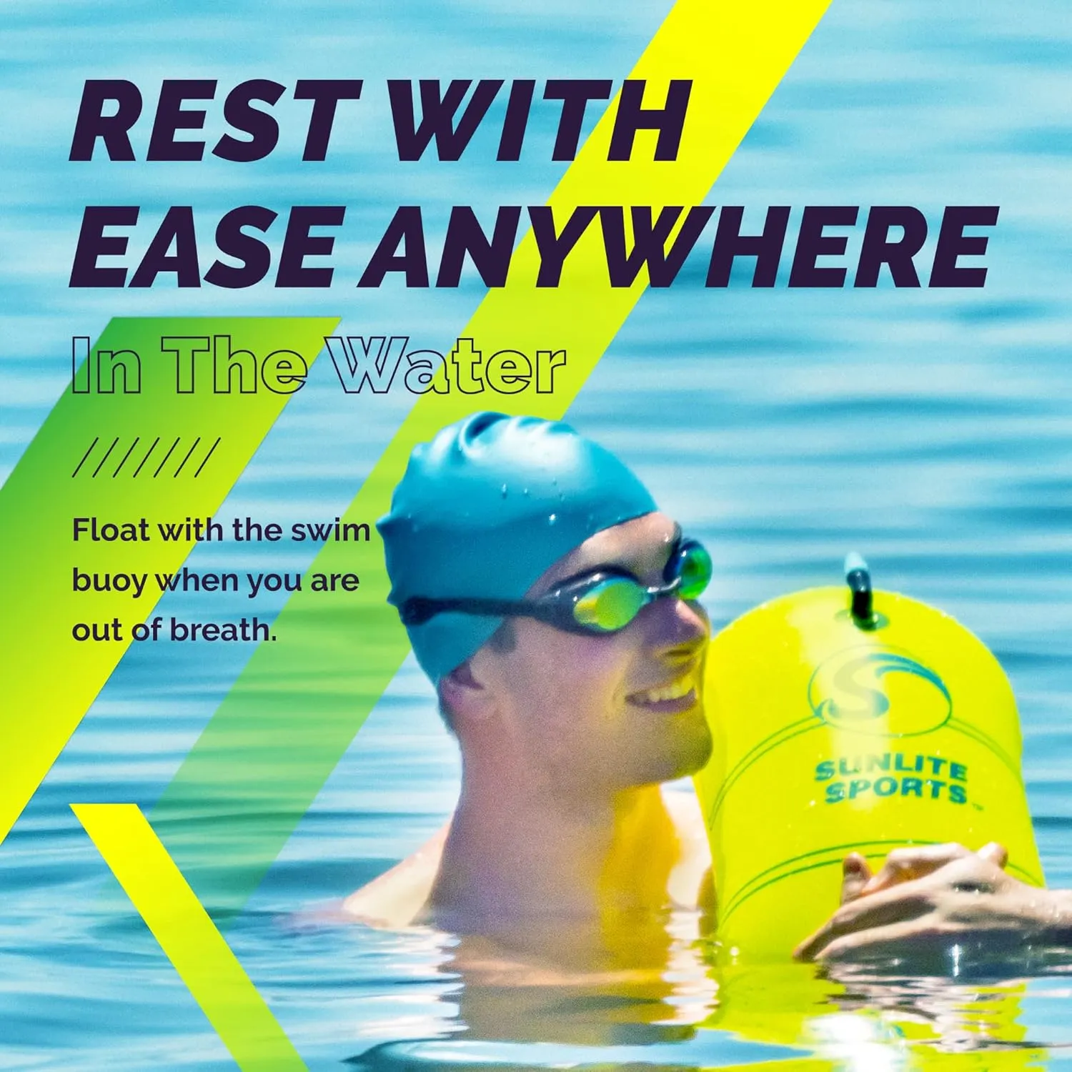 Sunlite Sports Swim Buoy Premium Quality, Highly Visible Waterproof Safety Marine Float Training for Open Water Swimming, for Swimmers, Triatheletes, Kayakers, Snorkelers, Throwable Flotation Device for Adults