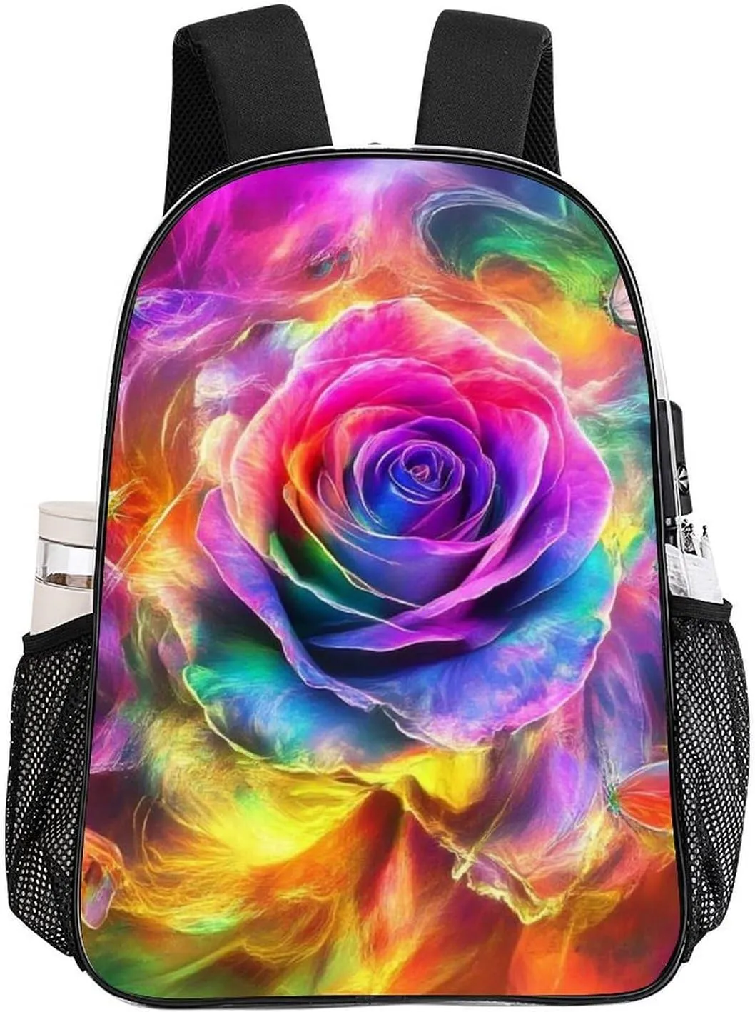 Supdreamc Lightweight Daypack Bookbag for Trekking Business Walking Cycling - Big Capacity Transparent Multipurpose Carry On Bag, Trippy Tie Dye Rose Colorful Art Business Computer Bag