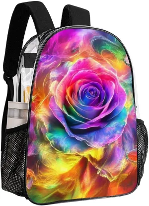 Supdreamc Lightweight Daypack Bookbag for Trekking Business Walking Cycling - Big Capacity Transparent Multipurpose Carry On Bag, Trippy Tie Dye Rose Colorful Art Business Computer Bag