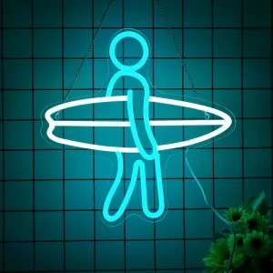 Surfer Neon Sign for Home Décor, Surfboard Neon Light for Wall Decor, Surfing Led Sign, Gym Room Bedroom Decoration, Sports Neon Signs, Men Women Boys Birthday Christmas Gifts Size 12''