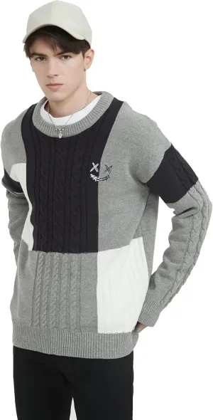 Sweaters for Men Crew Neck Techwear Hip Hop Patchwork Multicolor Oversized Pullover Sweater Streetwear Fashion