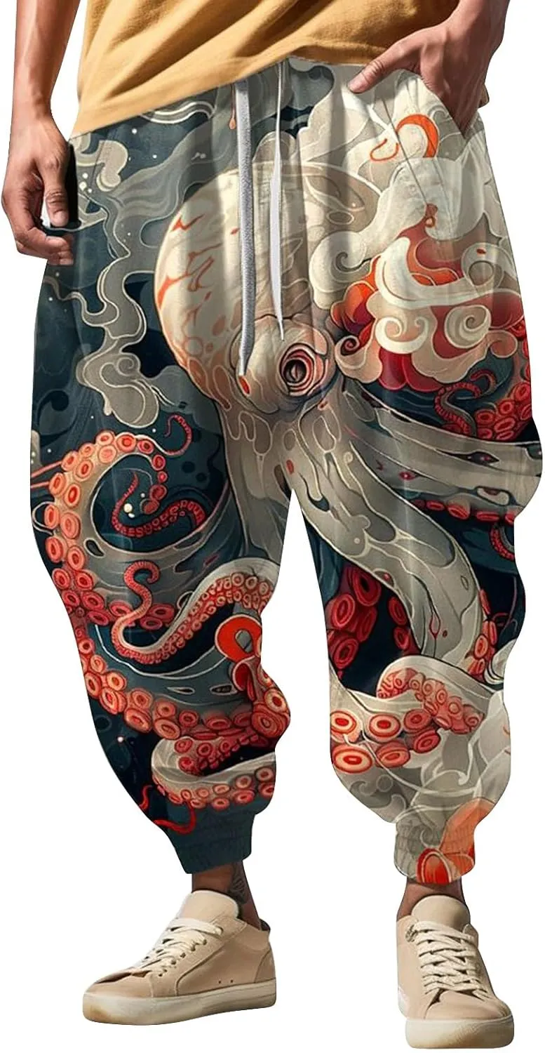 Sweatpants Fun Print Fashion Street Feel Casual Sweatpants Mens Drawstring Aladdil Hippie Harem Pants Mens Harem