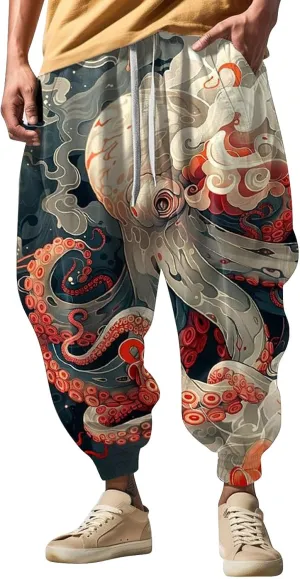 Sweatpants Fun Print Fashion Street Feel Casual Sweatpants Mens Drawstring Aladdil Hippie Harem Pants Mens Harem