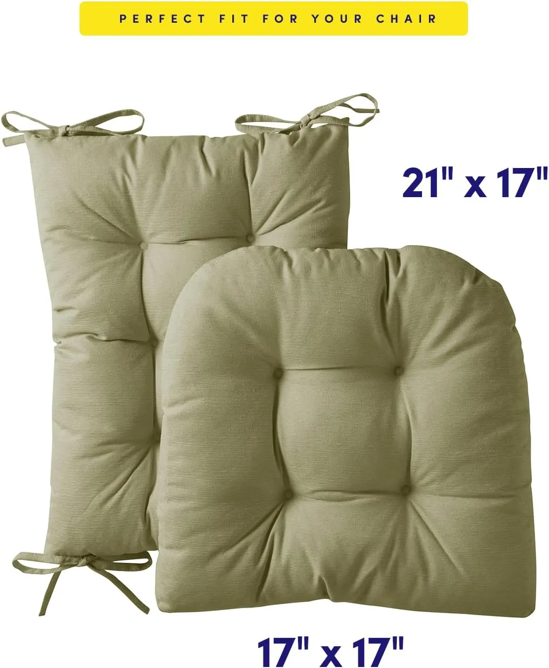Sweet Home Collection Rocking Chair Cushion Premium Tufted Pads Non Skid Slip Backed Set of Upper and Lower with Ties, 1 Count (Pack of 1), Sage