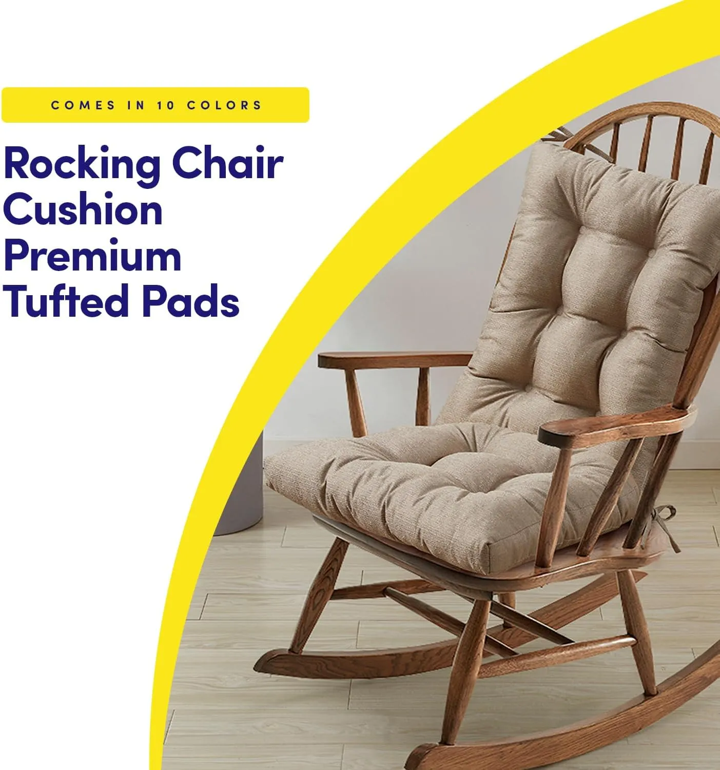 Sweet Home Collection Rocking Chair Cushion Premium Tufted Pads Non Skid Slip Backed Set of Upper and Lower with Ties, 1 Count (Pack of 1), Taupe