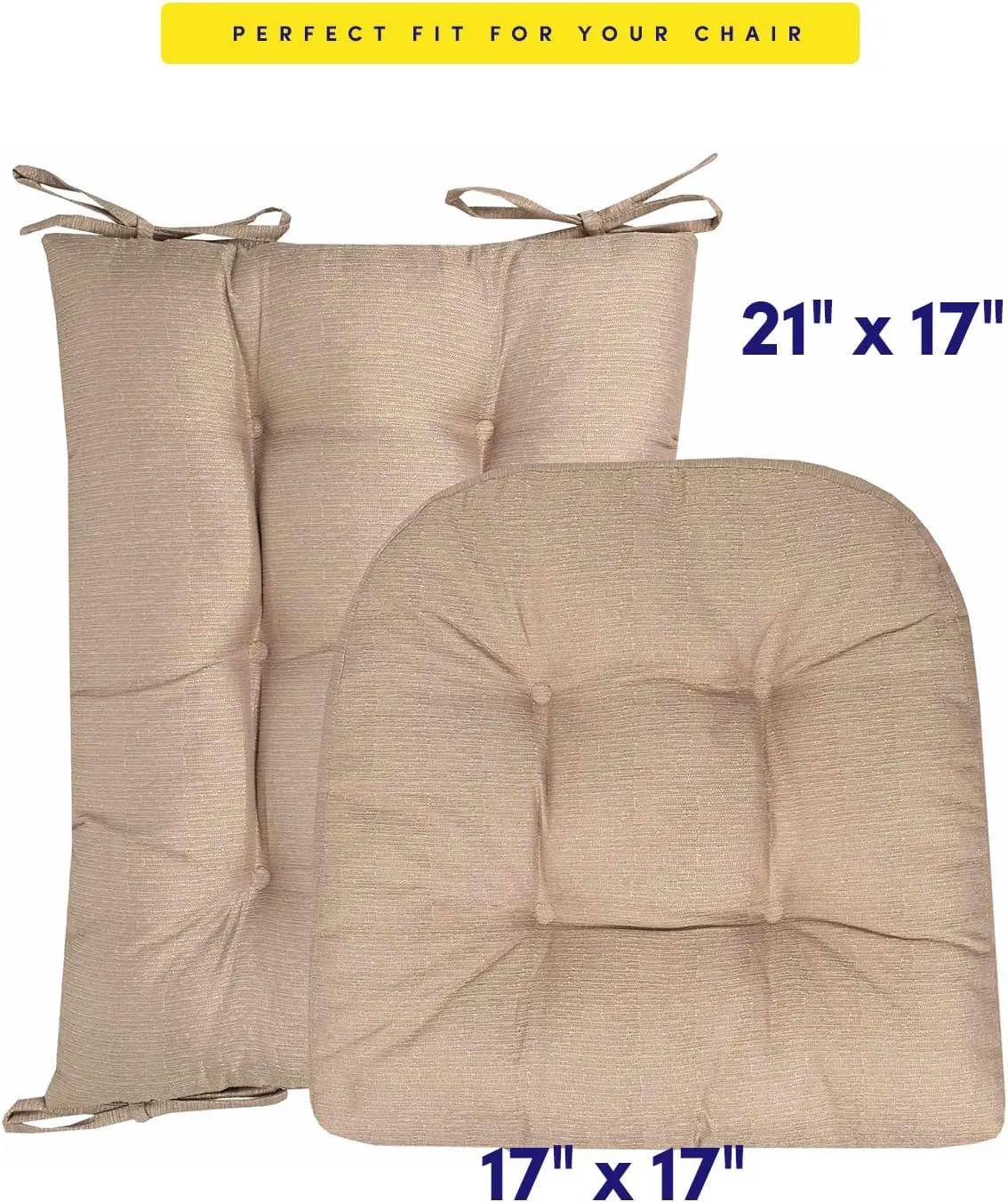 Sweet Home Collection Rocking Chair Cushion Premium Tufted Pads Non Skid Slip Backed Set of Upper and Lower with Ties, 1 Count (Pack of 1), Taupe