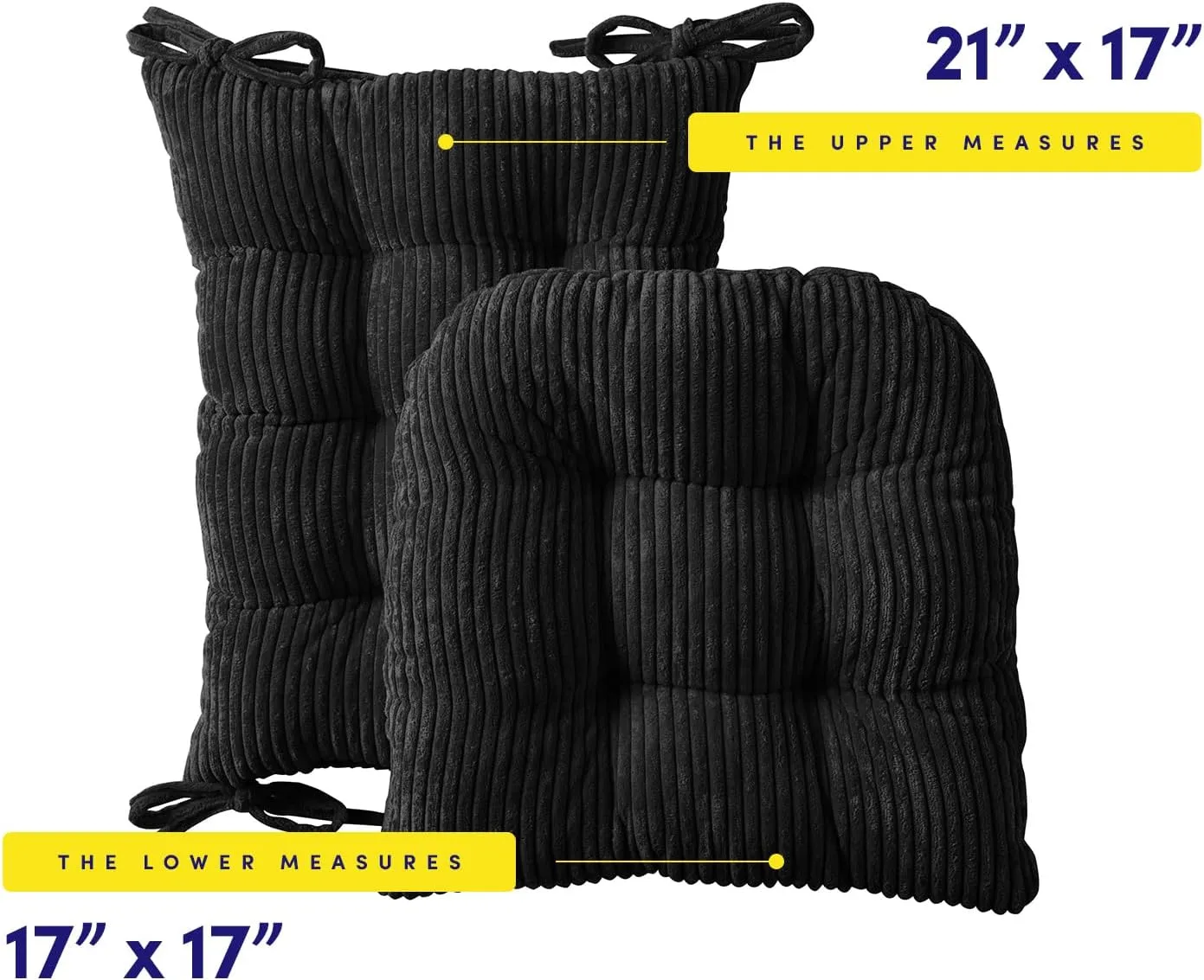 Sweet Home Collection Rocking Chair Cushion Premium Tufted Pads Non Skid Slip Backed Set of Upper and Lower with Ties, 1 Count (Pack of 1), Velvet Black