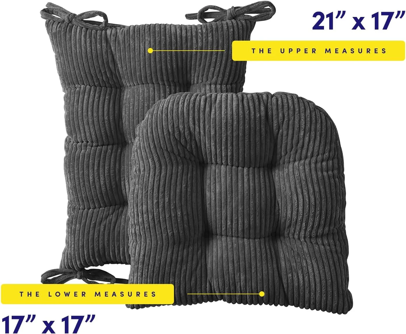 Sweet Home Collection Rocking Chair Cushion Premium Tufted Pads Non Skid Slip Backed Set of Upper and Lower with Ties, 1 Count (Pack of 1), Velvet Gray