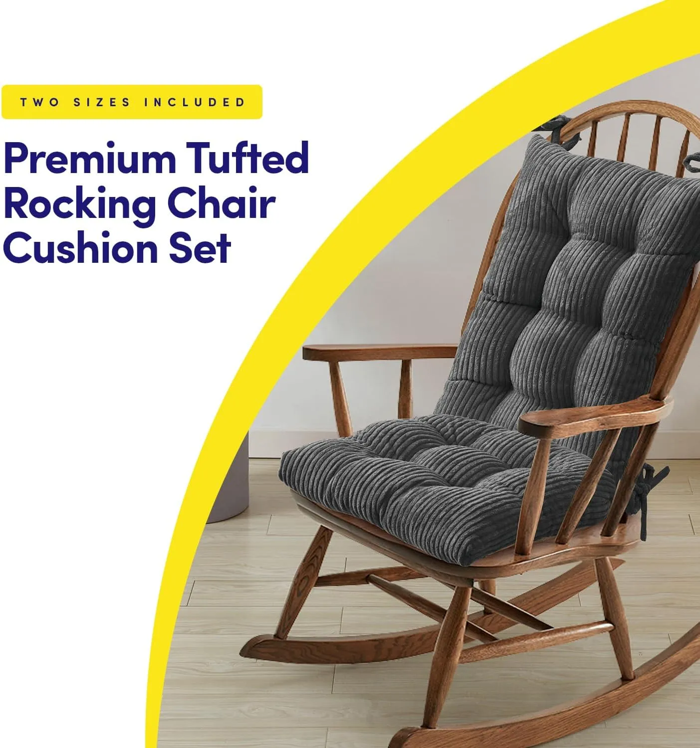 Sweet Home Collection Rocking Chair Cushion Premium Tufted Pads Non Skid Slip Backed Set of Upper and Lower with Ties, 1 Count (Pack of 1), Velvet Gray