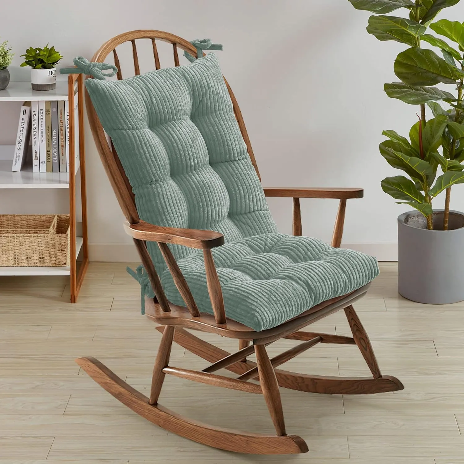 Sweet Home Collection Rocking Chair Cushion Premium Tufted Pads Non Skid Slip Backed Set of Upper and Lower with Ties, 1 Count (Pack of 1), Velvet Mint