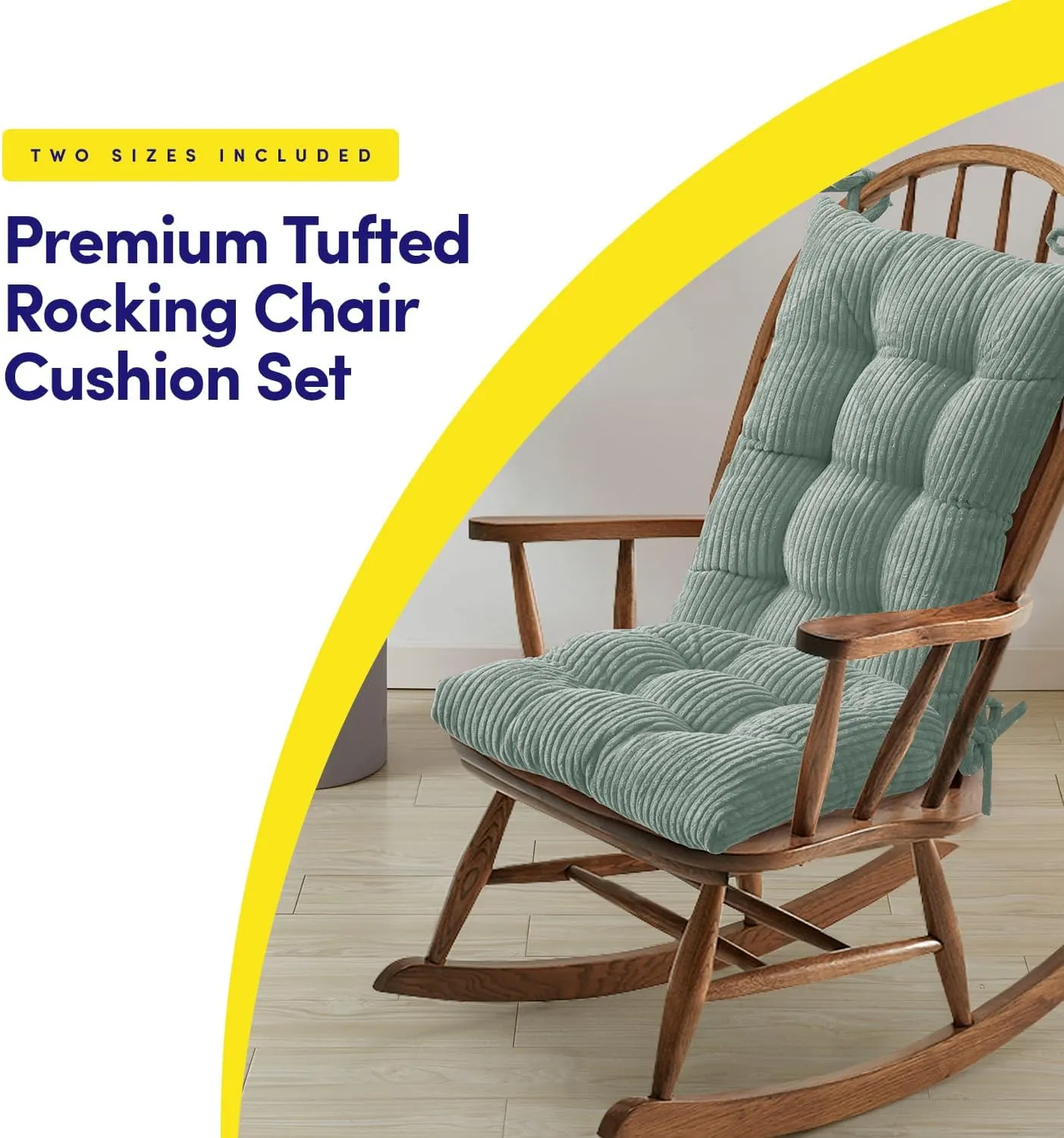 Sweet Home Collection Rocking Chair Cushion Premium Tufted Pads Non Skid Slip Backed Set of Upper and Lower with Ties, 1 Count (Pack of 1), Velvet Mint