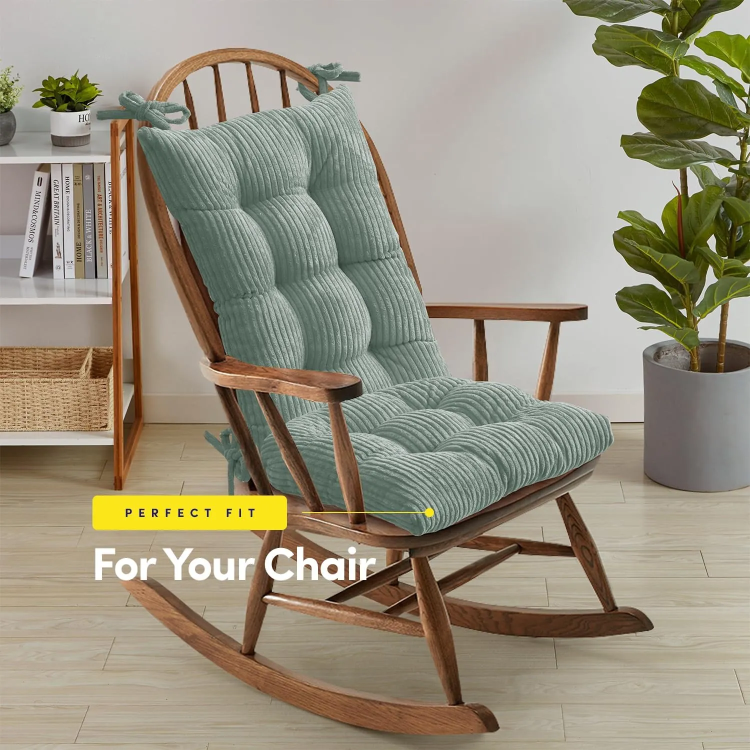 Sweet Home Collection Rocking Chair Cushion Premium Tufted Pads Non Skid Slip Backed Set of Upper and Lower with Ties, 1 Count (Pack of 1), Velvet Mint