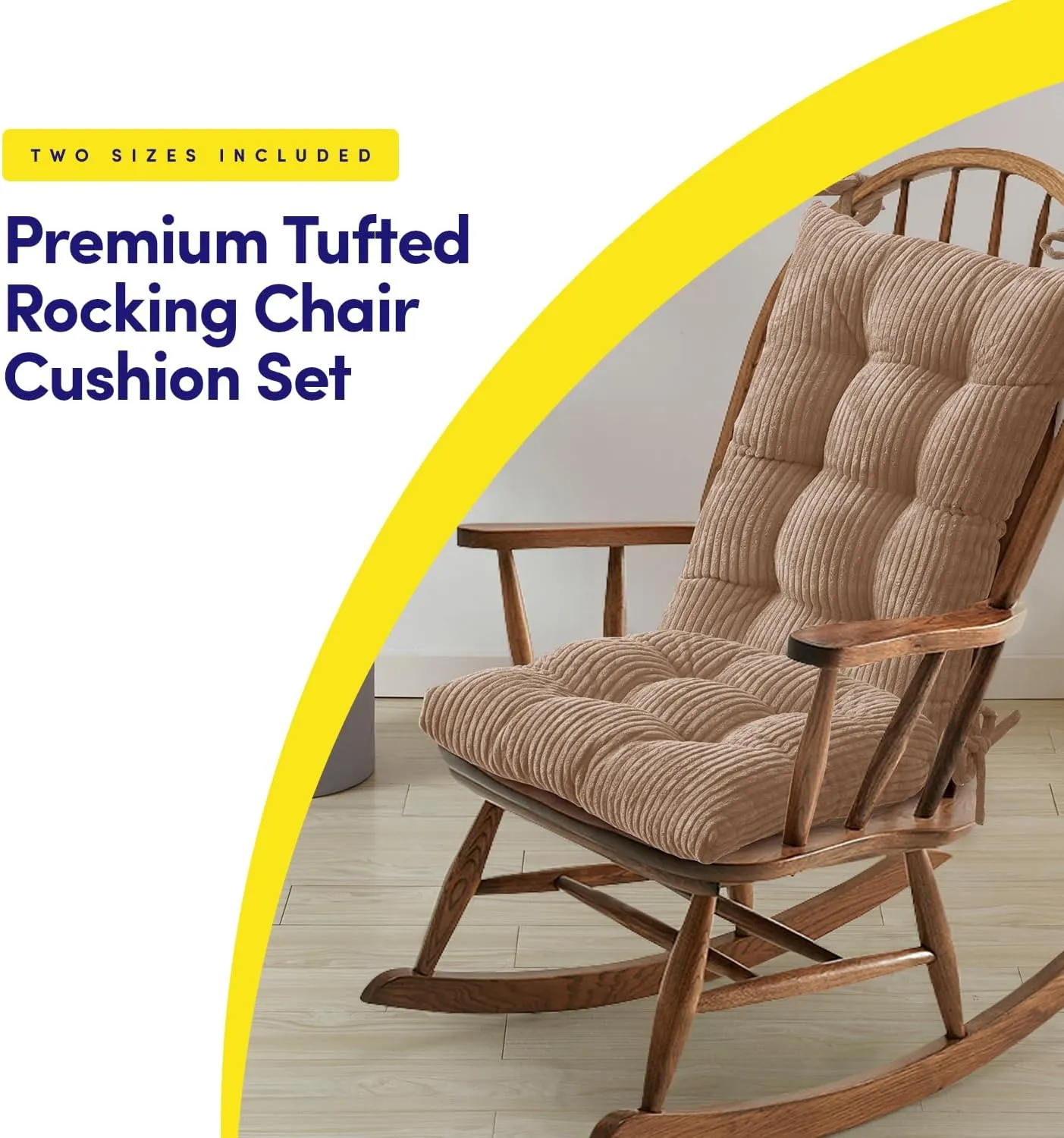 Sweet Home Collection Rocking Chair Cushion Premium Tufted Pads Non Skid Slip Backed Set of Upper and Lower with Ties, 1 Count (Pack of 1), Velvet Taupe