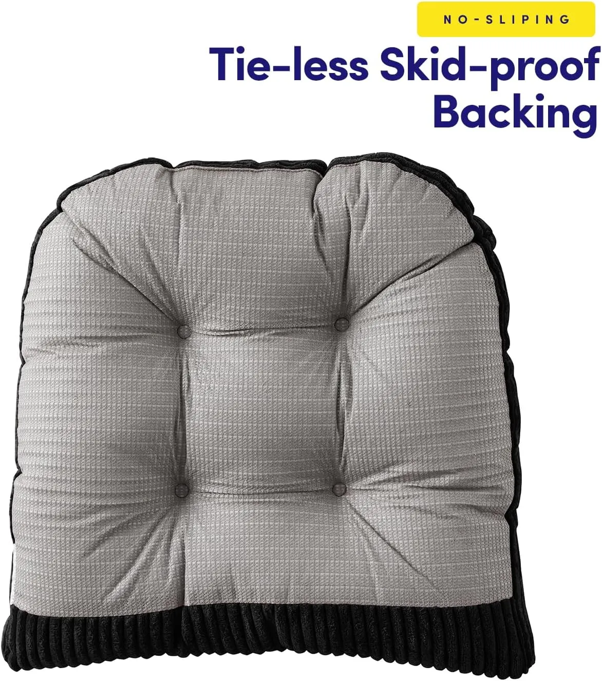 Sweet Home Collection Rocking Chair Cushion Premium Tufted Pads Non Skid Slip Backed Upper and Lower with Ties, 2 Piece Set, Black