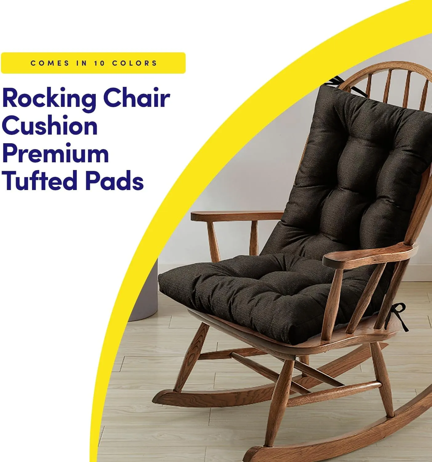 Sweet Home Collection Rocking Chair Cushion Premium Tufted Pads Non Skid Slip Backed Upper and Lower with Ties, 2 Piece Set, Brown