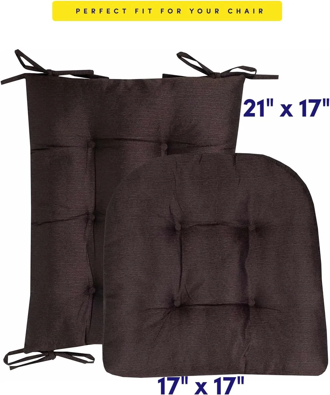Sweet Home Collection Rocking Chair Cushion Premium Tufted Pads Non Skid Slip Backed Upper and Lower with Ties, 2 Piece Set, Brown