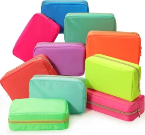 Sweetude 10 Pieces Nylon Makeup Cosmetic Bag for Women Reusable Makeup Organizer Bag Cosmetic Travel Purse Big Capacity Toiletry Travel Organizer with Zipper(Neon Color)